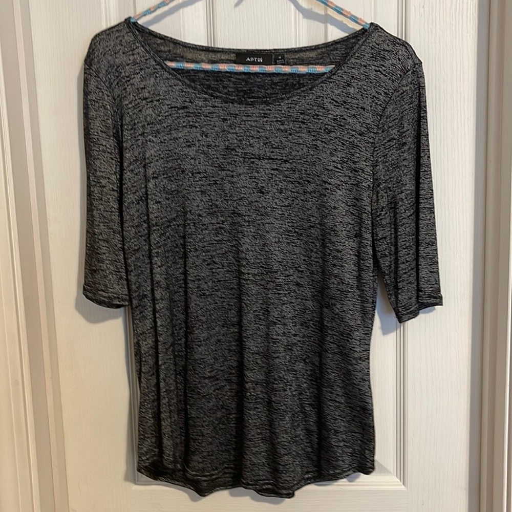 Apt. 9 Women’s Gray Marled Scoop Neck Elbow Sleeve Flowy Top Size Medium